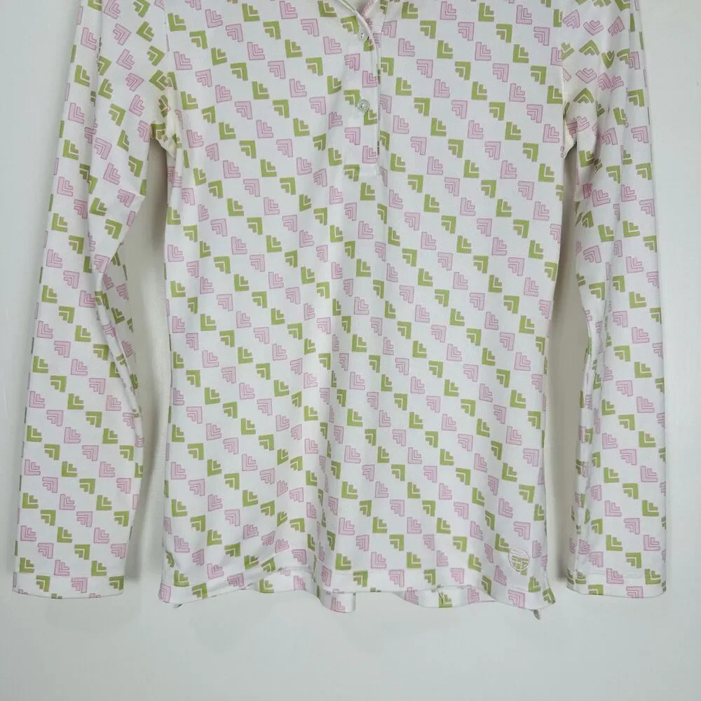 Tory Sport Logo Print Tech Pique Cool Max Rare Polo Shirt XS Long Sleeve Golf